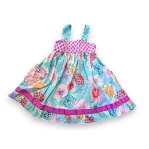 Matilda Jane The Adventure Begins Heads Up Seven Up Blue Floral Dress Girls 4